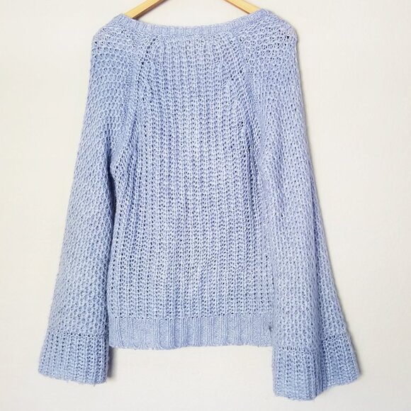 Anthropologie Moth Chunky Knit Mohair Wool Blend Sweater S Periwinkle Blue VNeck - Picture 6 of 16